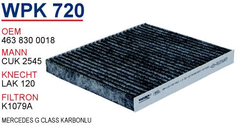       WPK 720 MERCEDES G CLASS KARBONLU POLEN 463 830 0018 Polen Filtresi