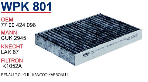 WPK 801 RENAULT CLiO II - KANGOO KARBONLU 77 00 424 098 Polen Filtresi