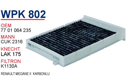 WPK 802 RENAULT MEGANE II  KARBONLU 77 01 064 235 Polen Filtrsi