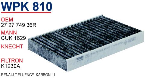 WPK 810 RENAULT FLUENCE  KARBONLU 27 27 749 36R Polen Filtresi