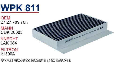WPK 811 RENAULT MEGANE CC-MEGANE III 1,5 DCİ KARBONLU 27 27 789 70R Polen Filtresi