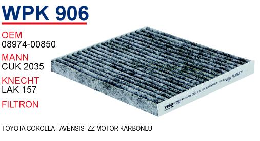 WPK 906 TOYOTA COROLLA - AVENSiS  ZZ MOTOR KARBONLU 88568-02030 Polen Filtresi