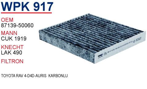 WPK 917 TOYOTA RAV 4-D4D-AURiS  KARBONLU 87139-52020 Polen Filtresi