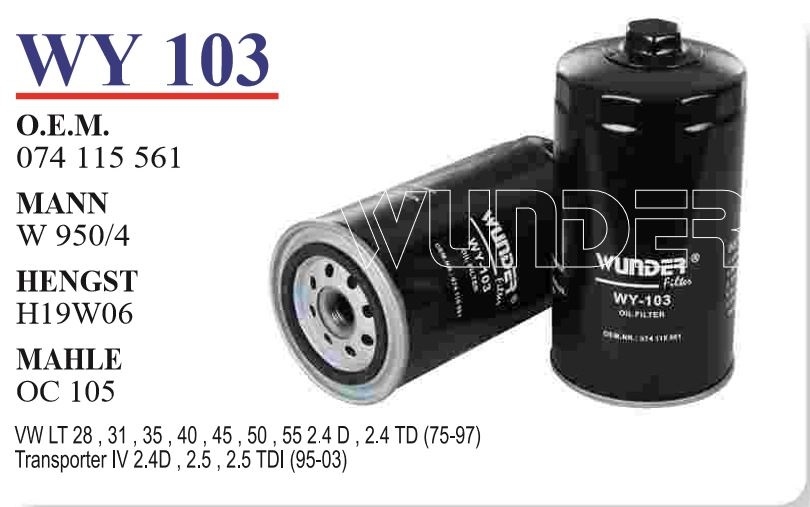WY 103 VOLKSWAGEN TRANSPORTER T4 2.4-2.5 MOTOR 074 115 561 Yağ Filtresi