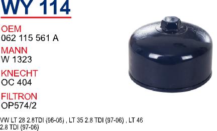 WY 114 VOLKSWAGEN LT 46 YAĞ 062 115 561 A Yağ Filtresi