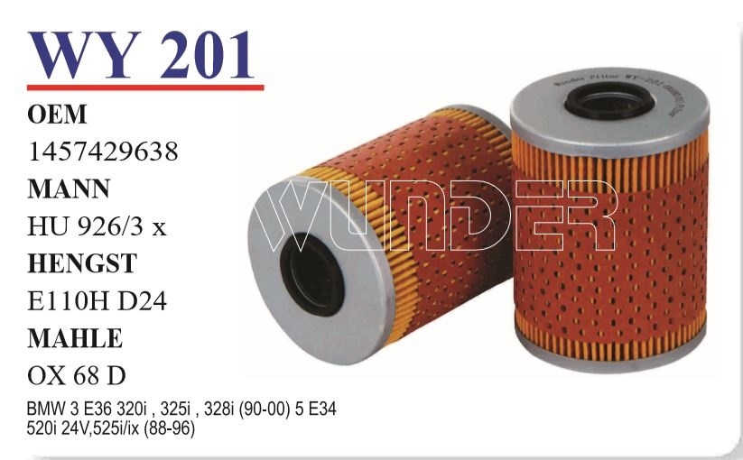 WY 201 BMW 3.20 - 5.20  E34 - E36                                                 M50 11421730389 Yağ Filtresi