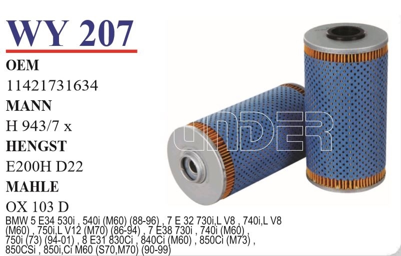 WY 207 BMW E34 - E32 - E38 - E31                                          M60-M73 11421731634 Yağ Filtresi