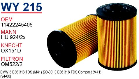 WY 215 BMW E36 318 TDS  M41 11422245406 Yağ Filtresi