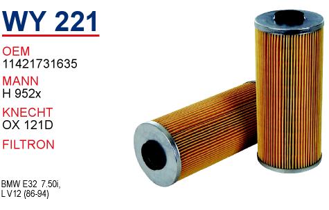 WY 221 BMW 7 SERİE E32   M70 11421731635 Yağ Filtresi