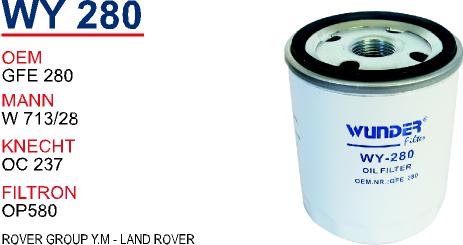 WY 280 ROVER GROUP Y.M - LAND ROVER GFE 280 Yağ Filtresi