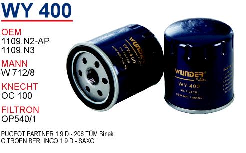 WY 400 PEUGEOT PARTNER 1.9 D - 206 1109.N2-AP Yağ Filtresi