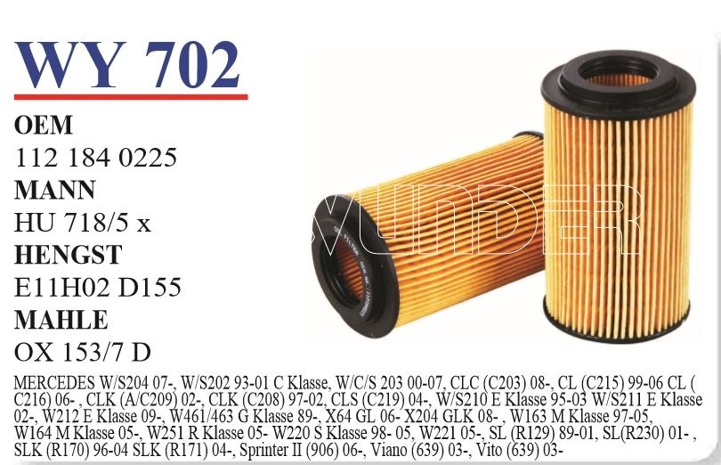 WY 702 MERCEDES 129-163-170-202-203-210-220 KASA ML320-ML430 112 MOTOR 1121840225 Yağ Filtresi