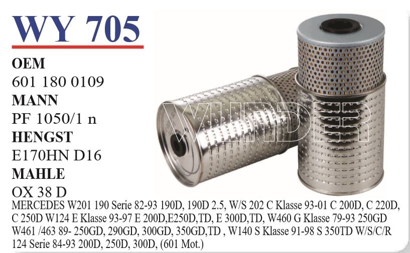 WY 705 MERCEDES 124 KASA 190 - 200                                              601 MOTOR 601 180 0109 Yağ Filtresi