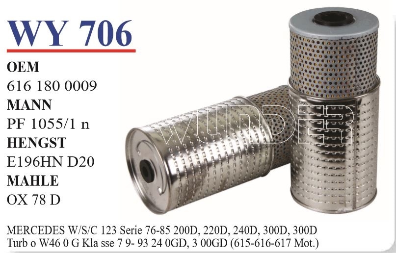 WY 706 MERCEDES 123 KASA 200-220-240-300 D                    615-616-617 MOTOR 616 180 0009 Yağ Filtresi