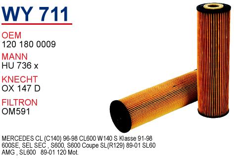 WY 711 MERCEDES 129 - 140 KASA   120 MOTOR 120 180 0009 Yağ Filtresi
