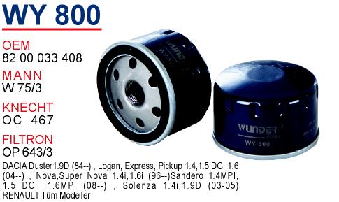 WY 800 MEGANE - LAGUNA - CLiO - KANGOO KISA TİP 82 00 768 913 Yağ Filtresi
