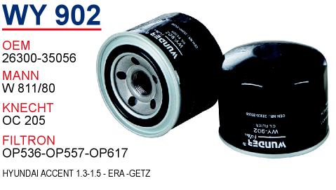 WY 902 HYUNDAi ACCENT 1.3-1.5 - ERA - GETZ (DEMİR ) 26300-35056 Yağ Filtresi